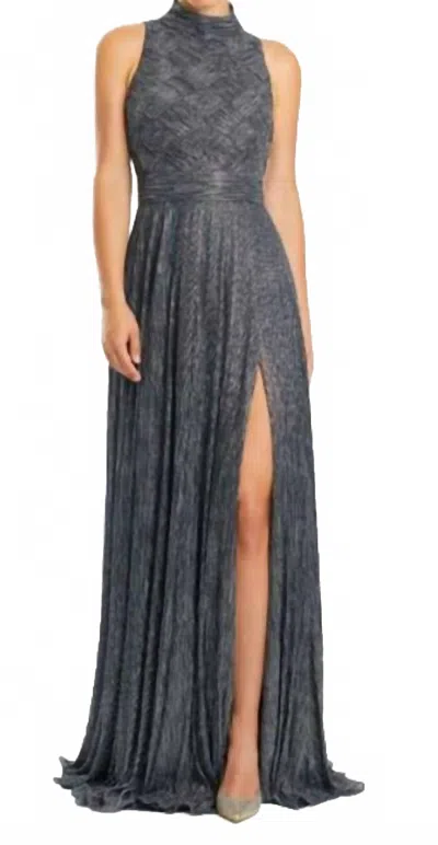Alexander By Daymor High Neck Sleeveless Gown In Silver