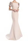 Alexander By Daymor Long Beaded Ruffle Formal Evening Dress In Suntan