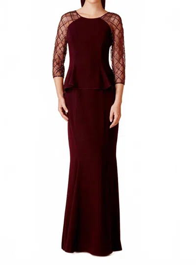 Alexander By Daymor Long-sleeved Sheer Detail Evening Gown In Aubergine In Brown
