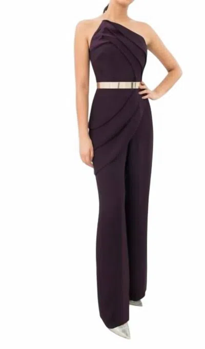 Alexander By Daymor Strapless Pleated Jumpsuit In Aubergine In Purple