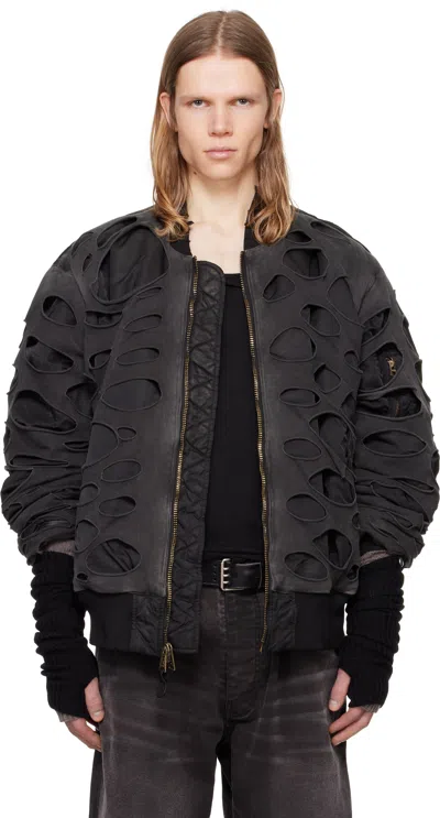 Alexander Digenova Black & Brown Double Layer Reversible Bomber Jacket In Black Oil Wash