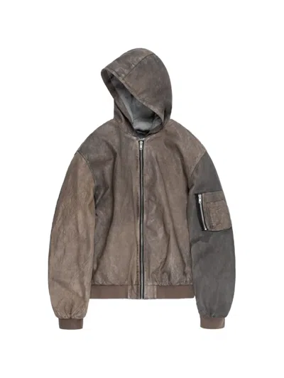 Alexander Digenova Hooded Leather Bomber Jacket In Brown