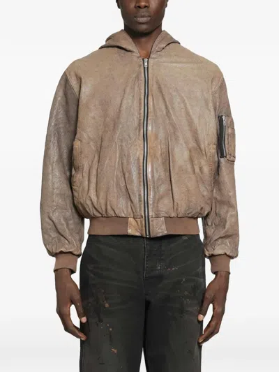 Alexander Digenova Hooded Leather Bomber Jacket In Brown