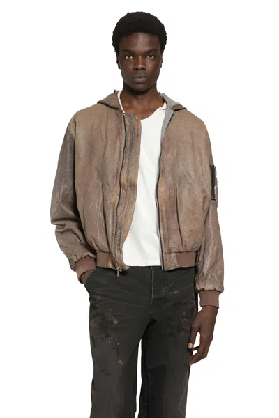 Alexander Digenova Leather Bomber Jacket In Brown