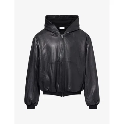 Alexander Digenova Mens Boxy-fit Leather Jacket Black