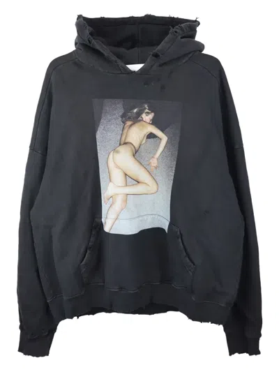 Alexander Digenova Slim Blonde Distressed Hoodie In Black