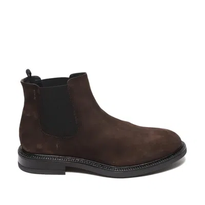 Alexander Hotto Ankle Boot With Side Elastics In Soft Ebony Suede In Brown