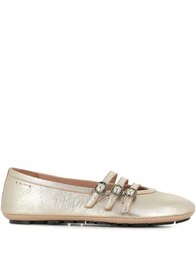 Alexander Hotto Metallic Leather Ballet Flats In Platinum