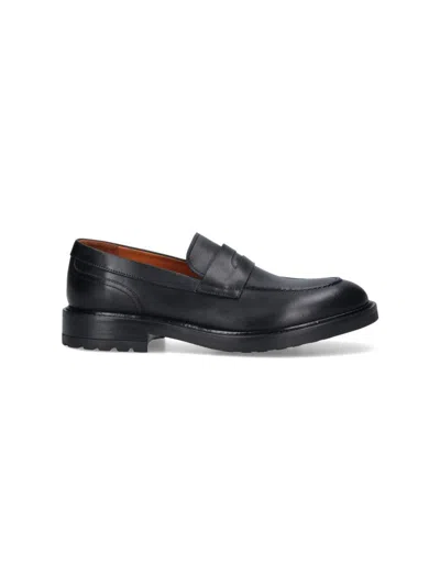 ALEXANDER HOTTO PENNY LOAFER BLACK LEATHER FLAT SHOES WITH TEXTURED SOLE