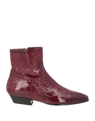Alexander Hotto Woman Ankle Boots Burgundy Size 7 Leather In Red