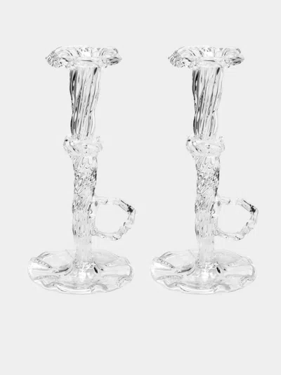 Alexander Kirkeby Hand-blown Crystal Single Candle Holders (set Of 2) In Transparent