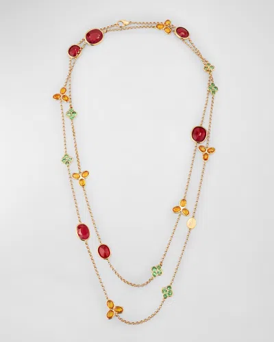Alexander Laut 18k Pink Sapphire, Orange Sapphire And Tsavorite Long Necklace In Gold