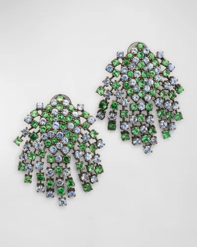 Alexander Laut 18k White Gold And Rhodium Sapphire And Tsavorite Earrings In Sapphire Tsvorite