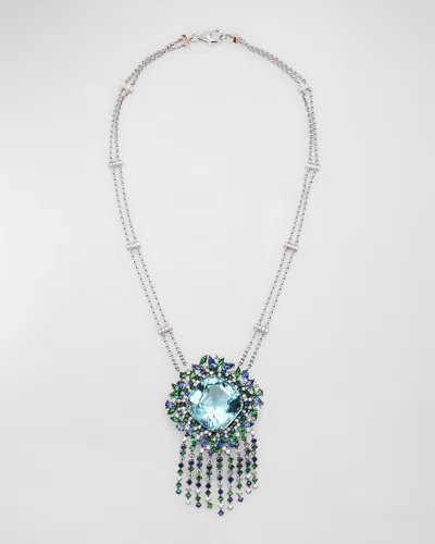 Alexander Laut 18k White Gold Aquamarine, Sapphire, Tsavorite And Diamond Pendant Necklace