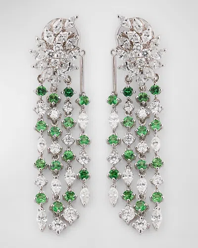 Alexander Laut 18k White Gold Diamond And Tsavorite Statement Earrings In Metallic