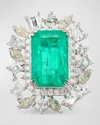 ALEXANDER LAUT 18K WHITE GOLD EMERALD RING WITH ROUND, MARQUISE AND EMERALD CUT DIAMONDS