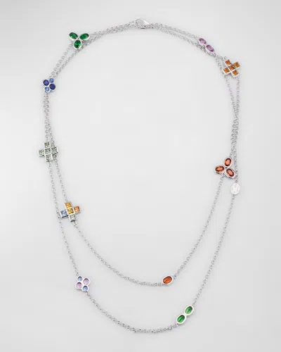 Alexander Laut 18k White Gold Mixed Sapphire And Tsavorite Long Necklace In Burgundy