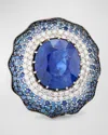 ALEXANDER LAUT 18K WHITE GOLD SAPPHIRE RING WITH PAVE DIAMONDS AND SAPPHIRES, RING 7