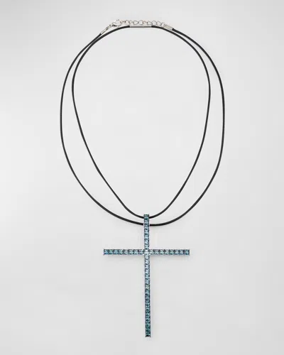 Alexander Laut 18k White Gold Spinel Cross Pendant Necklace In Metallic