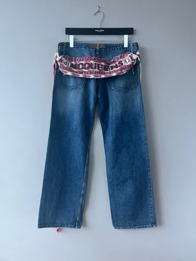 Pre-owned Alexander Mcqueen 00s Logo-belted Tassel Bumster Jeans In Blue