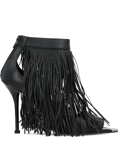 Alexander Mcqueen 100mm Fringed Sandals In Black