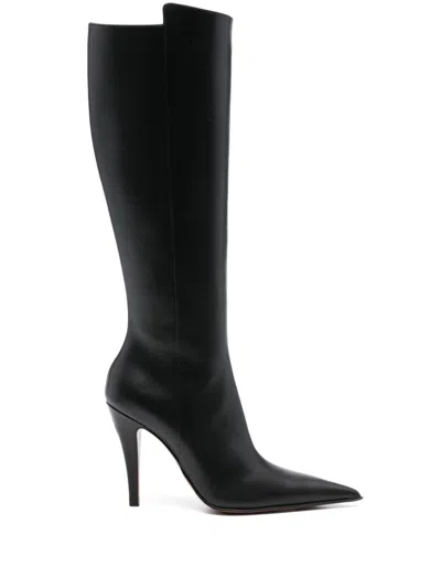 Alexander Mcqueen Faux Leather Birdee Knee-high Boots 105 In Black