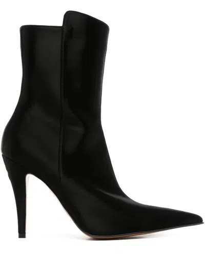 Alexander Mcqueen Leather Birdee Heeled Boots 105 In Black