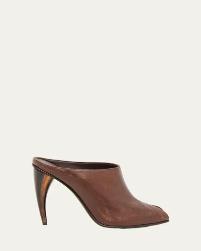 Alexander Mcqueen 105mm Horn Leather Peep-toe Mules In Multi