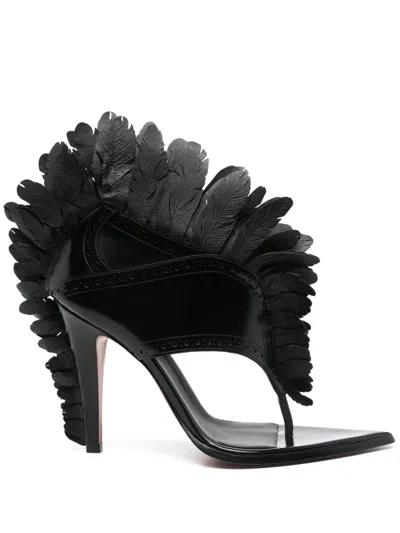 Alexander Mcqueen 110mm Feathered Sandals In Black
