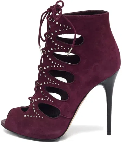 Pre-owned Alexander Mcqueen 115mm Studded-embelishment Boots In Purple