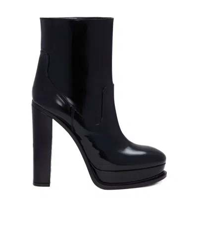 Alexander Mcqueen 120mm Leather Ankle Boots In Black