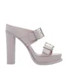 Alexander Mcqueen 120mm Leather Platform Mules In Gray