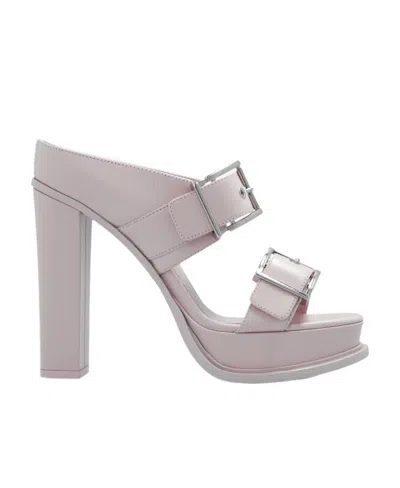 Alexander Mcqueen 120mm Leather Platform Mules In Purple