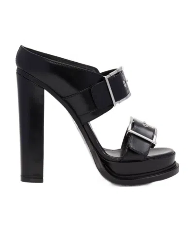 Alexander Mcqueen 120mm Leather Platform Sandals In Black
