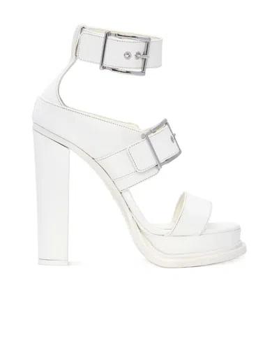 Alexander Mcqueen 120mm Leather Platform Sandals In White