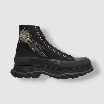 Pre-owned Alexander Mcqueen $1250  Men's Black Astral Jewel Tread Lace-up Boot Shoes 42