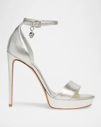 Alexander Mcqueen 125mm Metallic Leather Platform Sandals In Silver