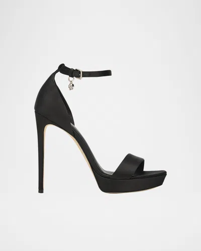 Alexander Mcqueen 125mm Satin Platform Charm-strap Sandals In Black