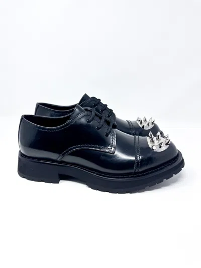 Pre-owned Alexander Mcqueen $1290  Leather Lace Up Stud Shoe Black 41