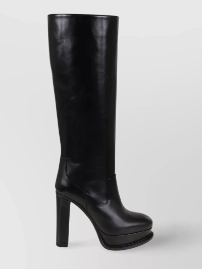 Alexander Mcqueen 12cm Heel Knee-high Leather Boots In Black