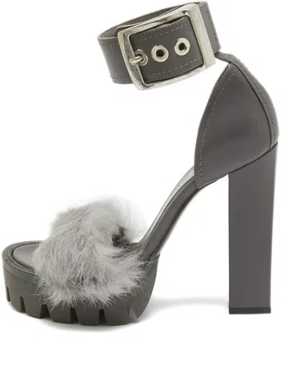 Pre-owned Alexander Mcqueen 130mm Buckle Sandals In Gray