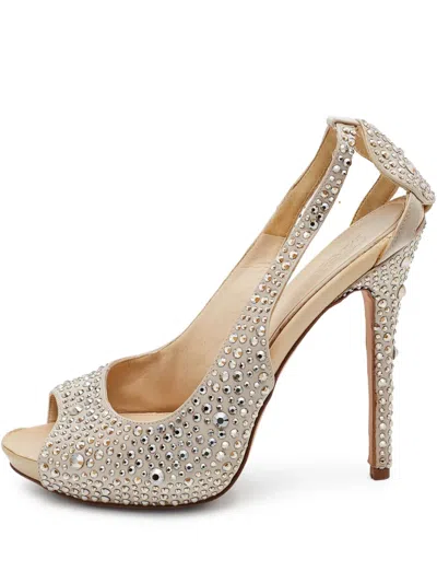 Pre-owned Alexander Mcqueen 130mm Crystal-embellished Peep-toe Pumps