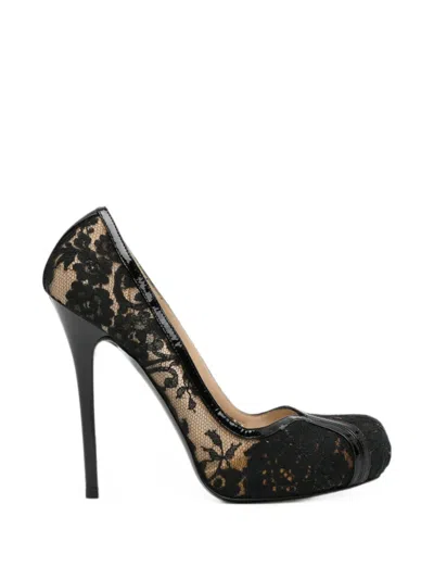 Pre-owned Alexander Mcqueen 130mm Lace-overlay Pumps In Black