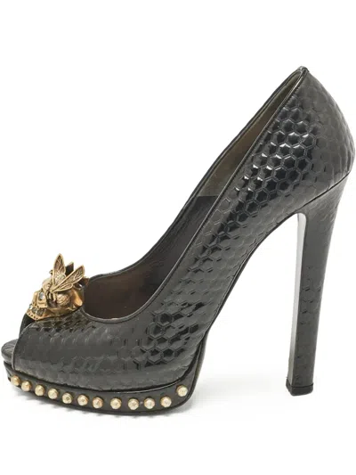 Pre-owned Alexander Mcqueen 145mm Skull-appliqué Pumps
