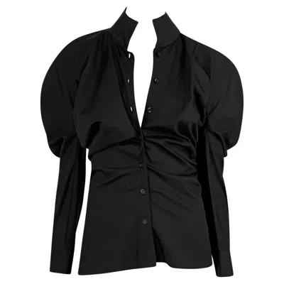 Pre-owned Alexander Mcqueen 1990s  Black Collared Button Up Rounded Blouse Top