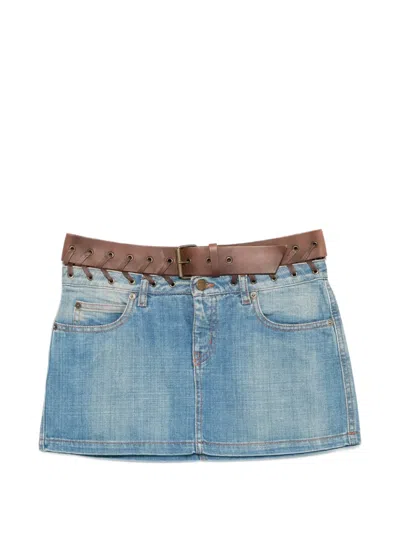 Pre-owned Alexander Mcqueen 2000s Belted Lace-up Mini Skirt In Blue