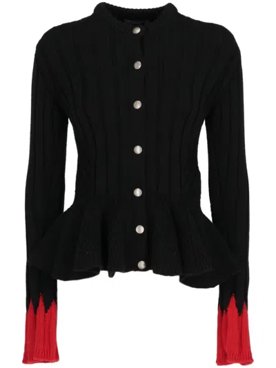 Pre-owned Alexander Mcqueen 2000s Peplum Cardigan In Black