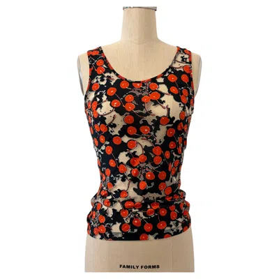 Pre-owned Alexander Mcqueen 2000s Semi-sheer Cherry Print Black And Red Tank Top