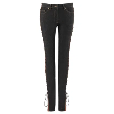 Pre-owned Alexander Mcqueen 2002 "supercalifragilistic" Laced Leather Denim Skinny Jeans In Black
