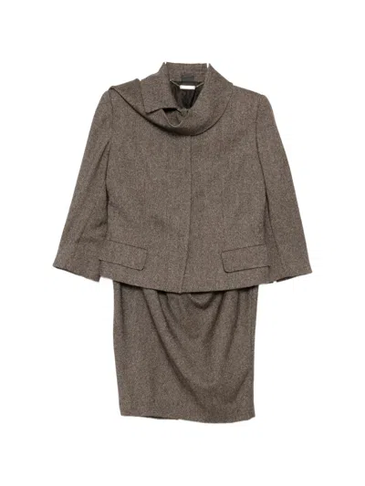 Pre-owned Alexander Mcqueen 2005 Brown Tailored Wool Skirt Suit Set